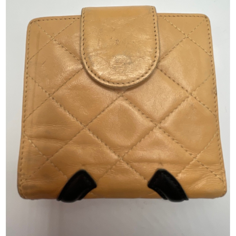 Chanel Cambon Ligne Compact Wallet Beige Quilted Lambskin Black CC Logo#842 - Picture 2 of 12
